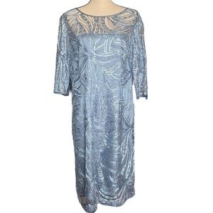 Tahari ASL Periwinkle Blue Sequin Lace‎ Overlay Cocktail Dress Women's 16